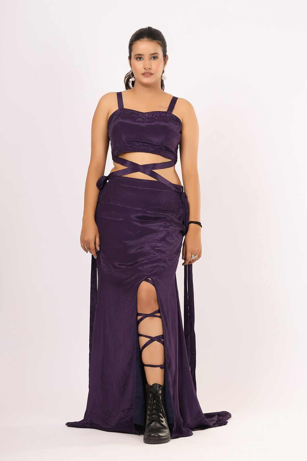 V Glame purple Elegance Two-Piece Set – Pure Crepe Ensemble
